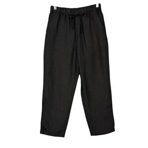 H&M Black Cropped Linen-Blend Drawstring Pants